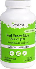 Vitacost Red Yeast Rice & CoQ10 bottle front shows 120 servings for heart-friendly supplementation.