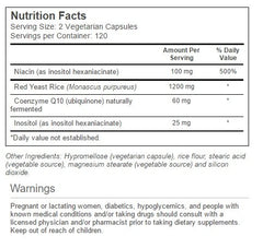 Vitacost Red Yeast Rice & CoQ10 capsules display a vegetarian formula with no-flush niacin.