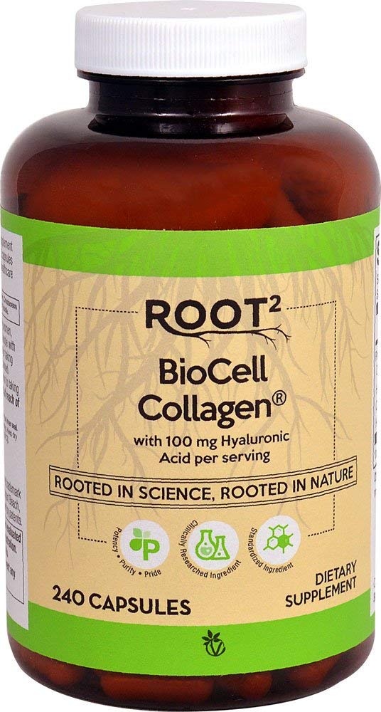 Vitacost ROOT2 Biocell Collagen bottle promoting joint and skin support.