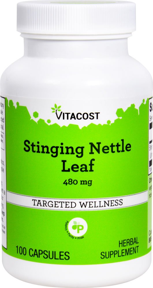 Vitacost Stinging Nettle Leaf 480 mg bottle with label; potential daily joint support.