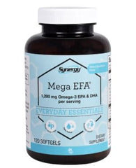 Vitacost Synergy Mega EFA 1200 softgels bottle for daily omega-3 support.