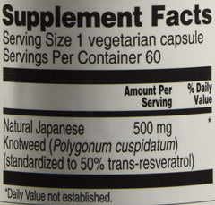 Vitacost Trans-Resveratrol capsules close-up, vegetarian-friendly formula