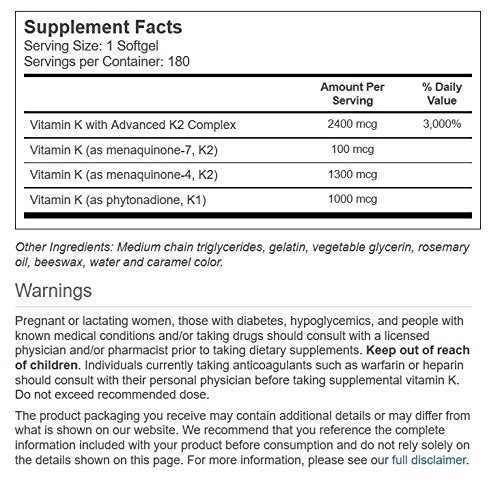 Vitacost Ultra Vitamin K softgels close-up showing MK-4 and MK-7 forms