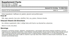 Close-up of Vitacost Vitamin D3 softgels highlighting high potency capsules.