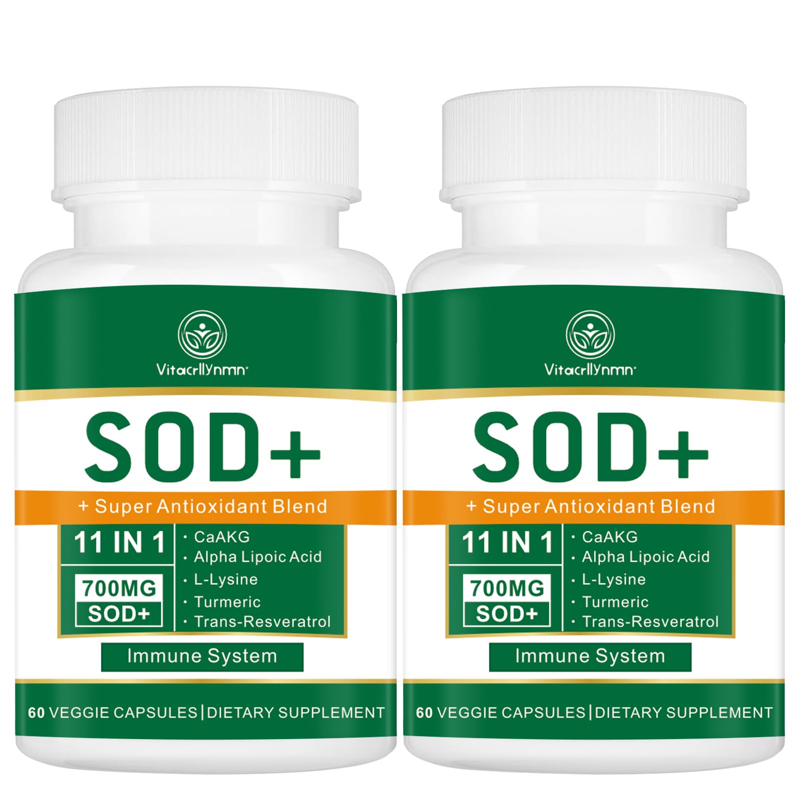 VITACRLLYNMN 700mg SOD bottle highlights a high-potency antioxidant for daily cellular support.