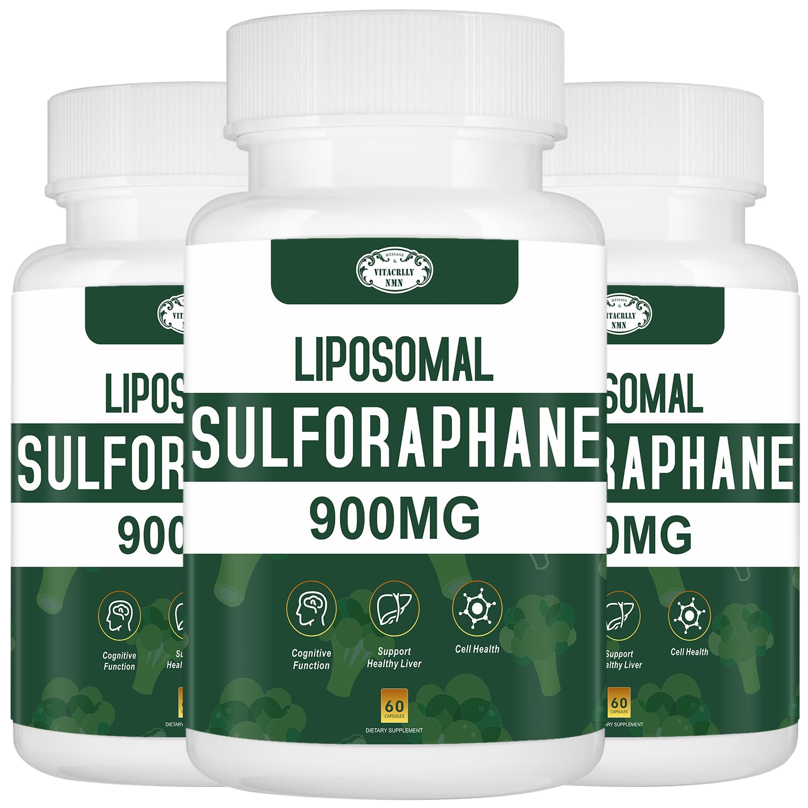 VITACRLLYNMN 900mg liposomal sulforaphane bottle for potent daily antioxidant support.