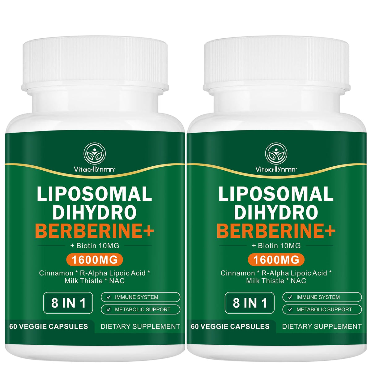 VITACRLLYNMN Dihydroberberine bottle with liposomal delivery for enhanced absorption and daily support.