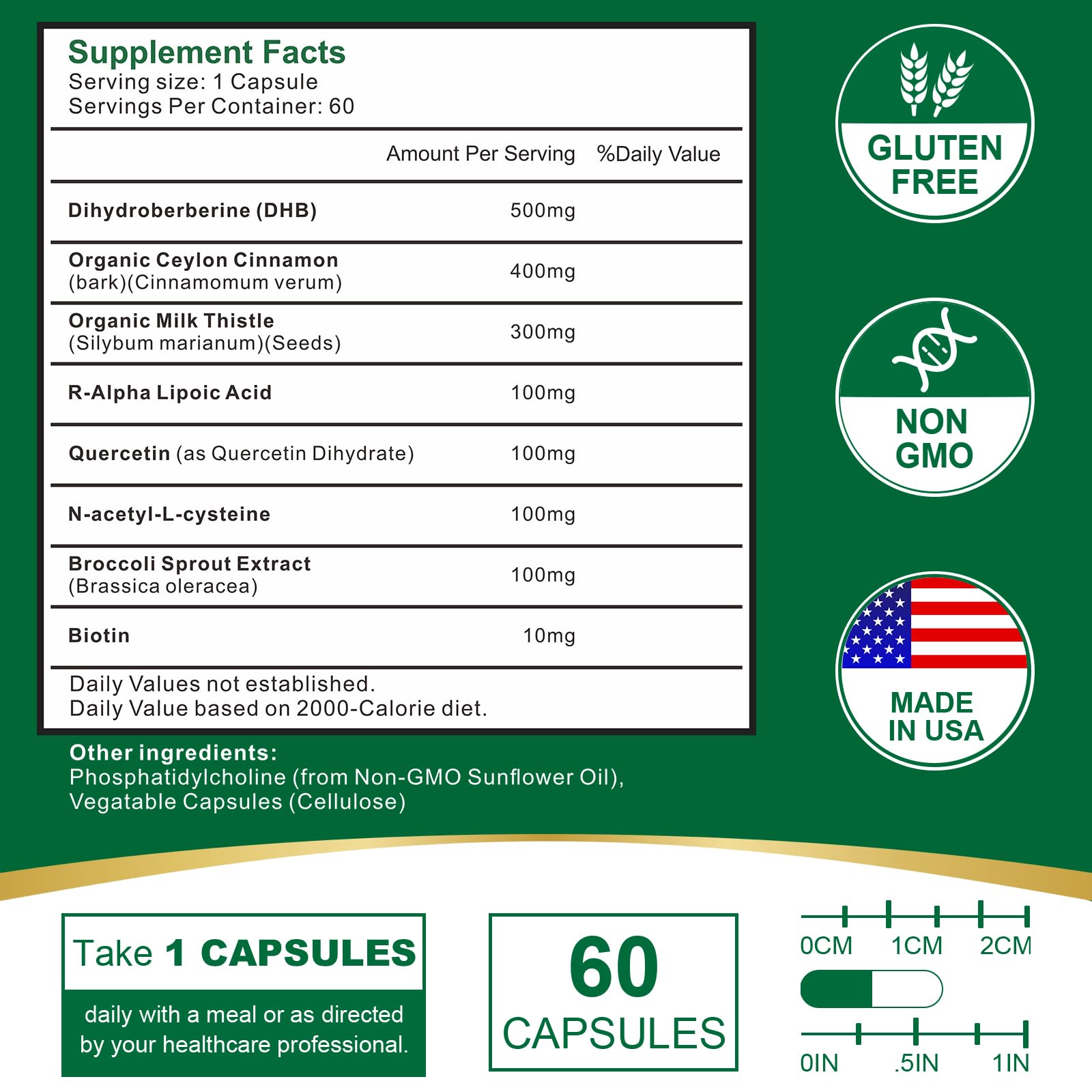 VITACRLLYNMN Dihydroberberine capsules closeup showing easy-to-swallow design for daily use.