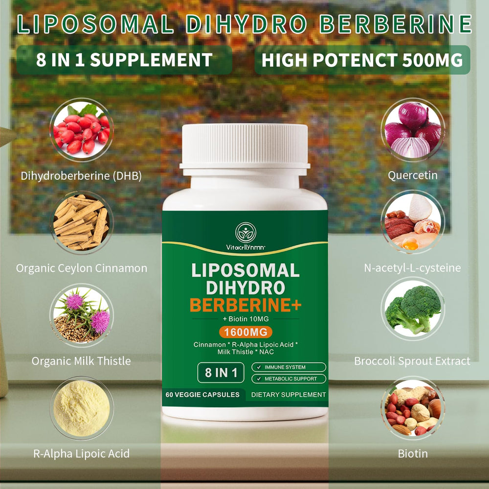 VITACRLLYNMN Dihydroberberine ingredients label highlights clean, non-GMO formula.