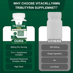 VITACRLLYNMN ingredients panel shows 11-in-1 formula for gut health.