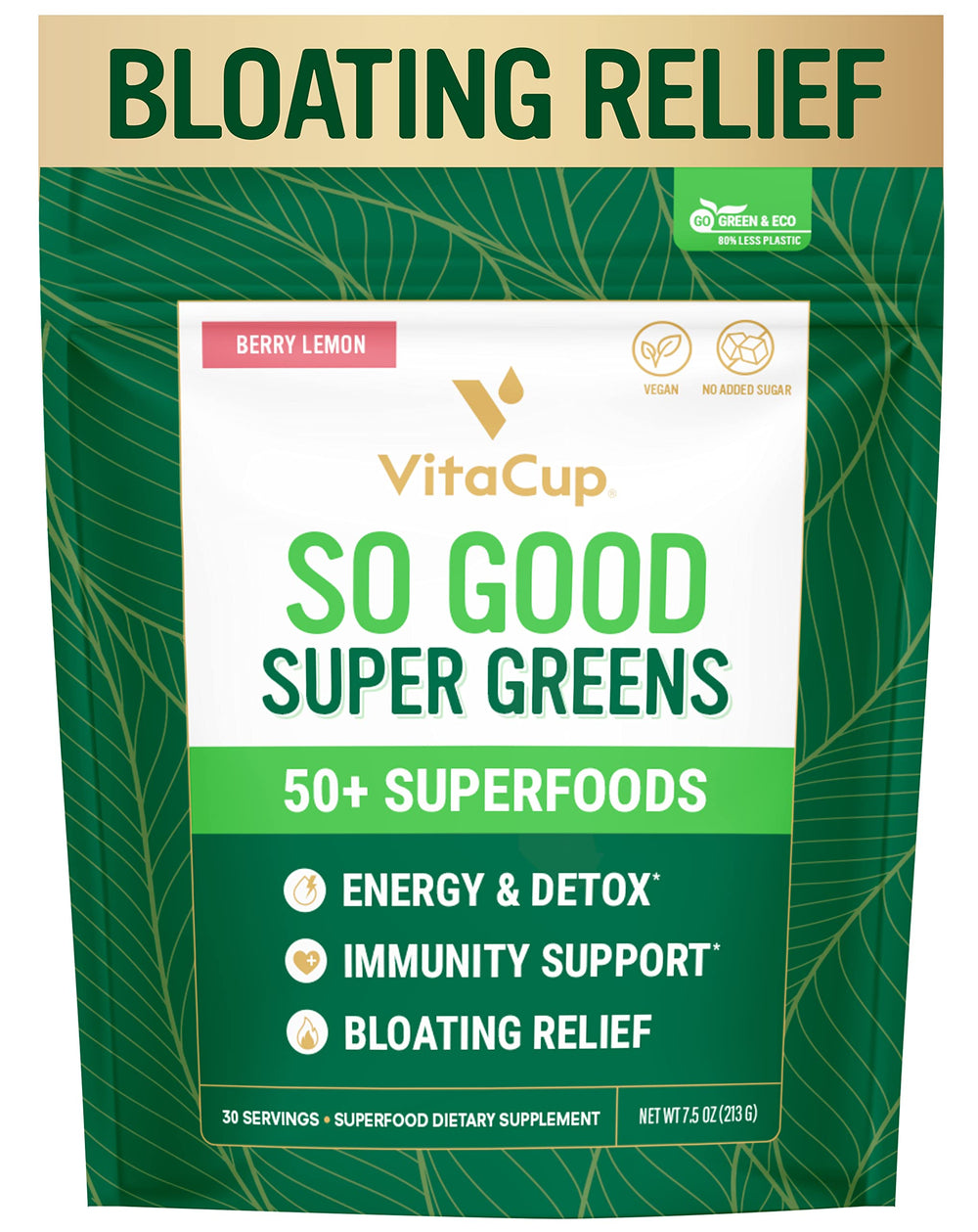 VitaCup So Good Super Greens bottle for convenient daily wellness.