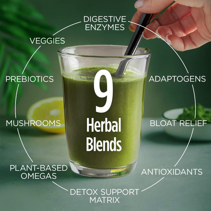 VitaCup So Good Super Greens ingredients close-up show spirulina and moringa.