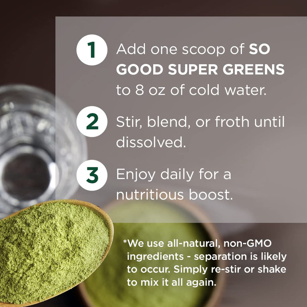 VitaCup So Good Super Greens with probiotics and prebiotics for gut-friendly support.