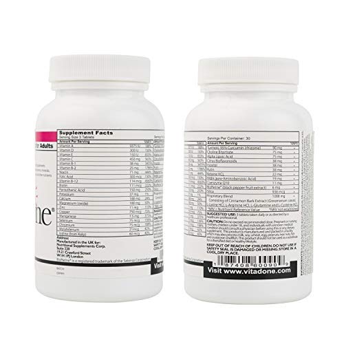 Vitadone bottle label highlighting immune and heart support