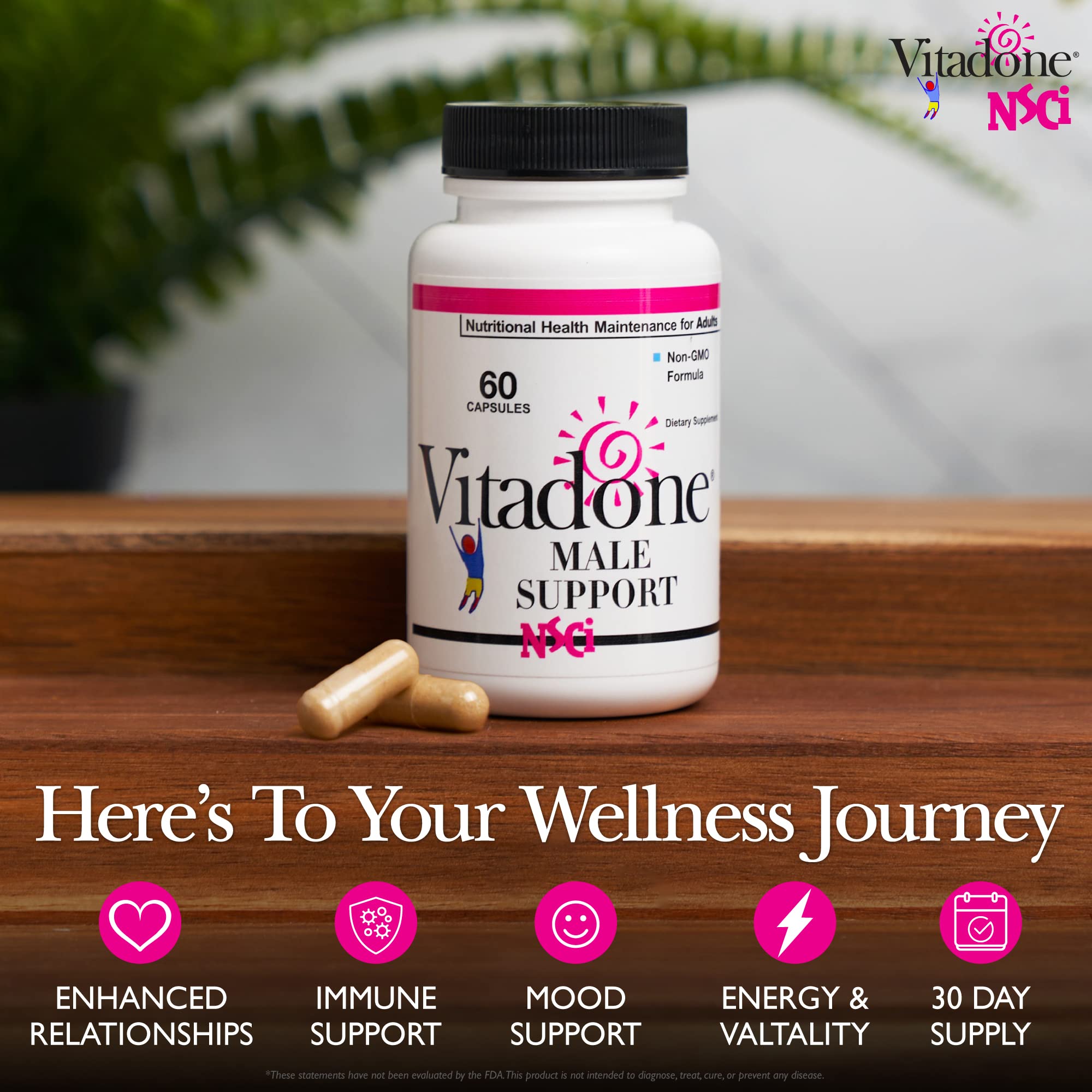 Vitadone Male Support dosage chart communicates recommended use.
