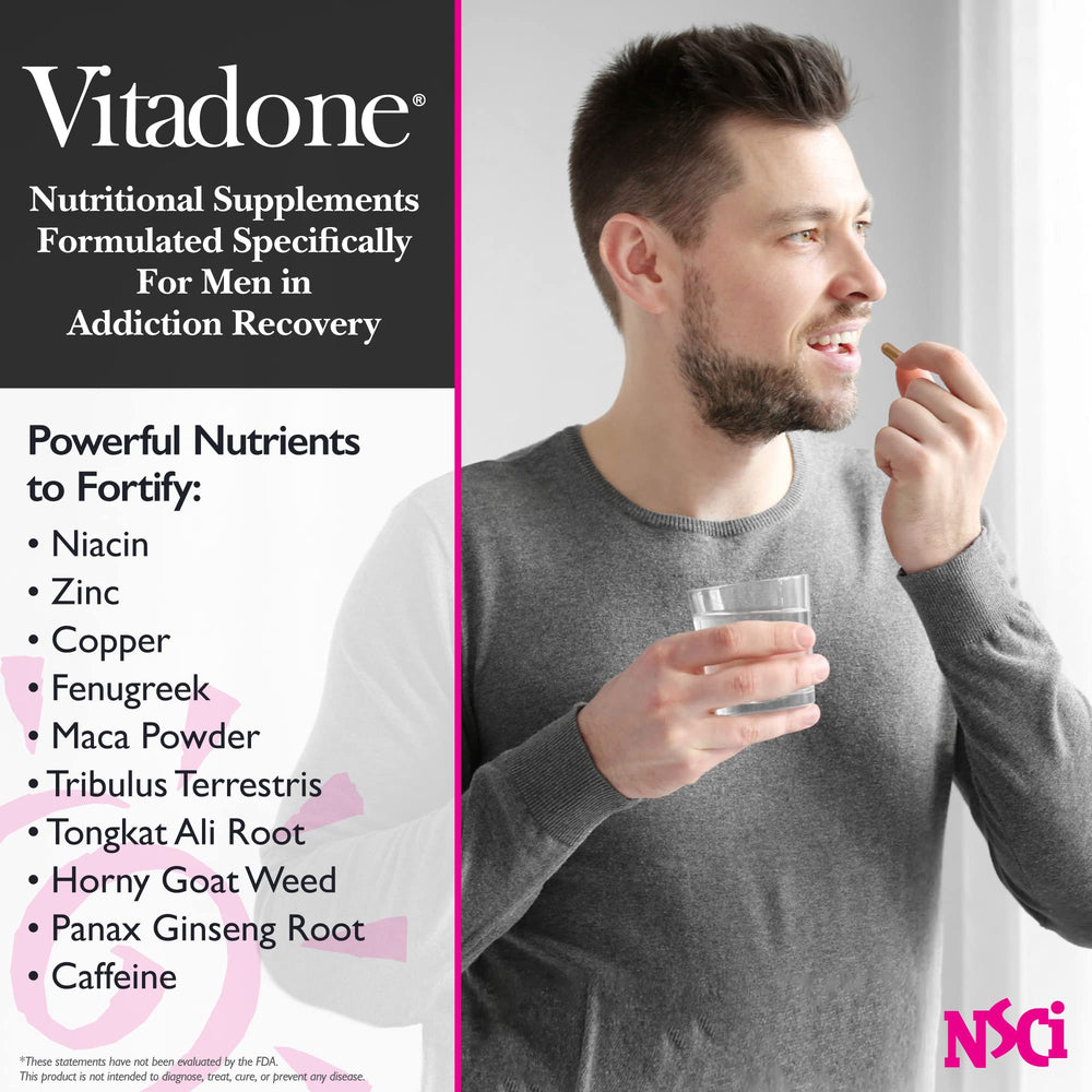 Vitadone Male Support supplement pour demonstrates quick serving readiness.