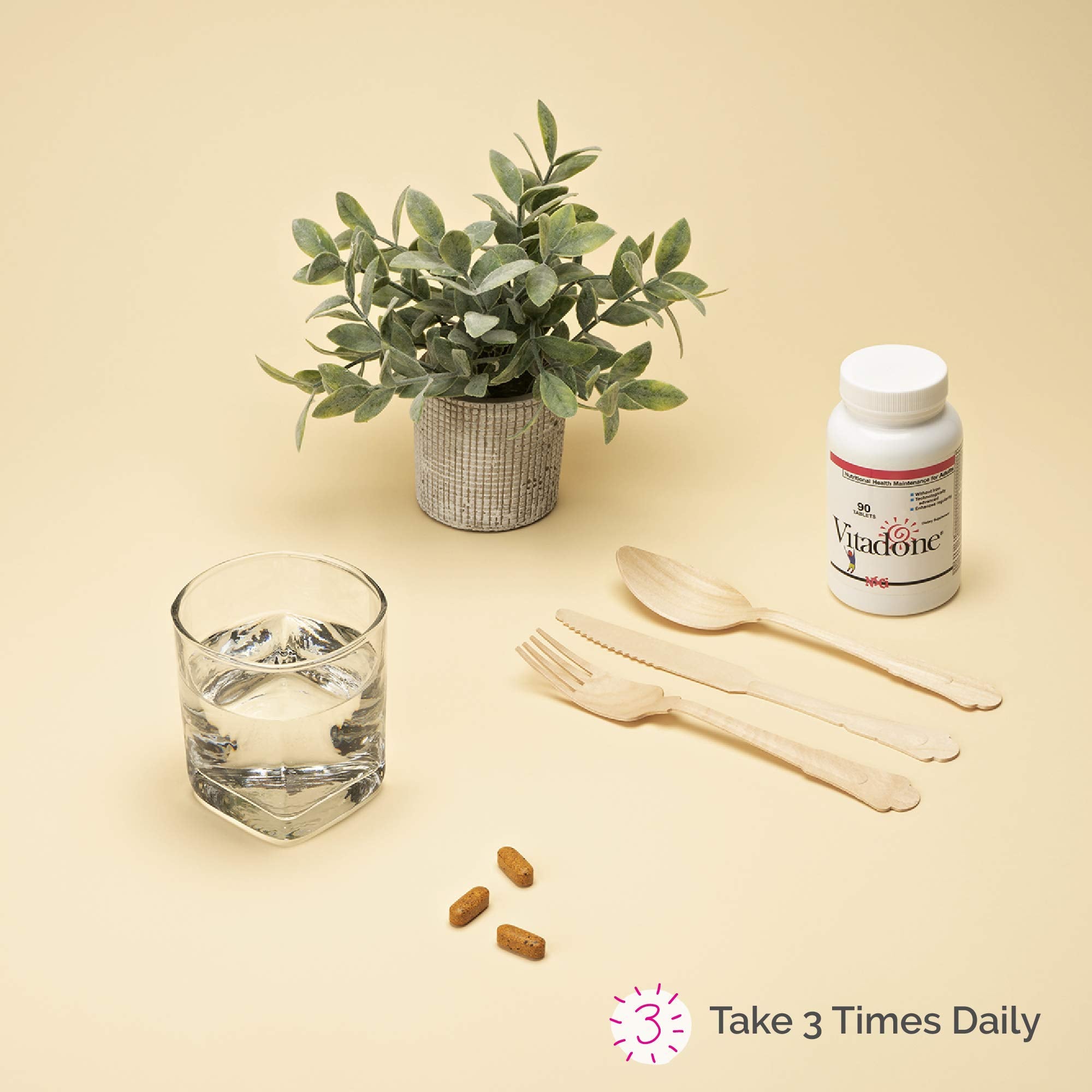 Vitadone bottle dispensing pills for everyday supplementation