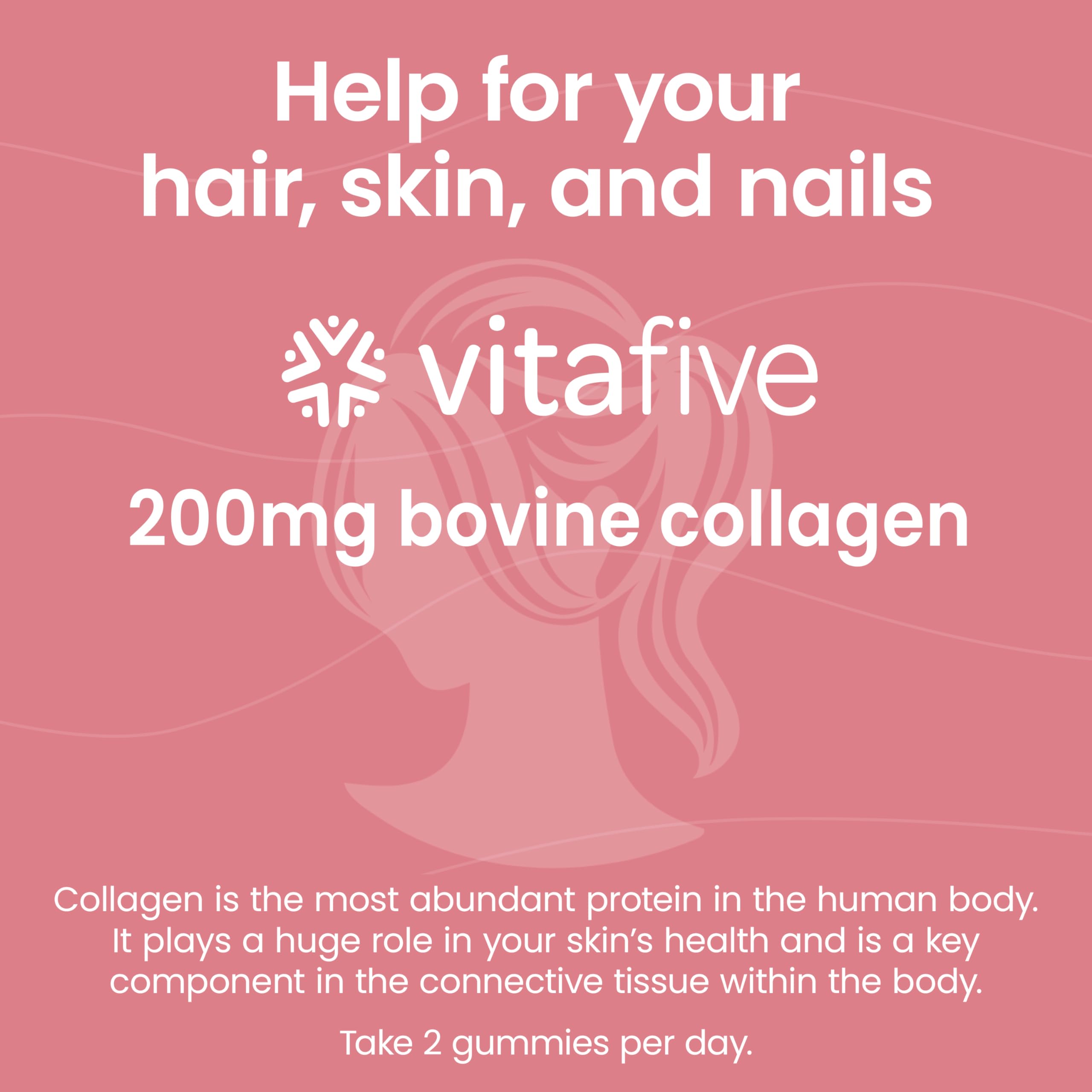 Vitafive collagen gummies label closeup highlighting ingredients and gluten-free formula