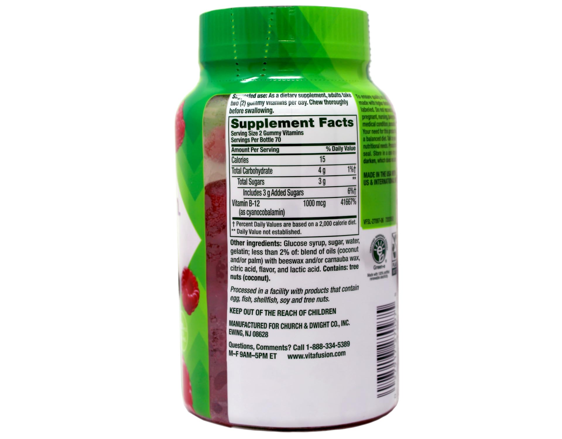Serving view of Vitafusion B-12 gummies ready for daily intake.