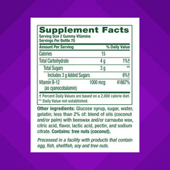 Bottle label shows 1000 mcg B12 per serving for adults