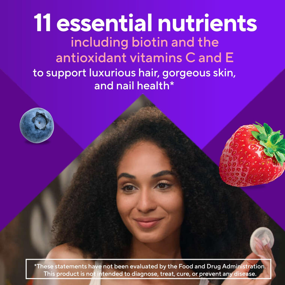 Vitafusion biotin and vitamin E closeup highlights essential nutrients