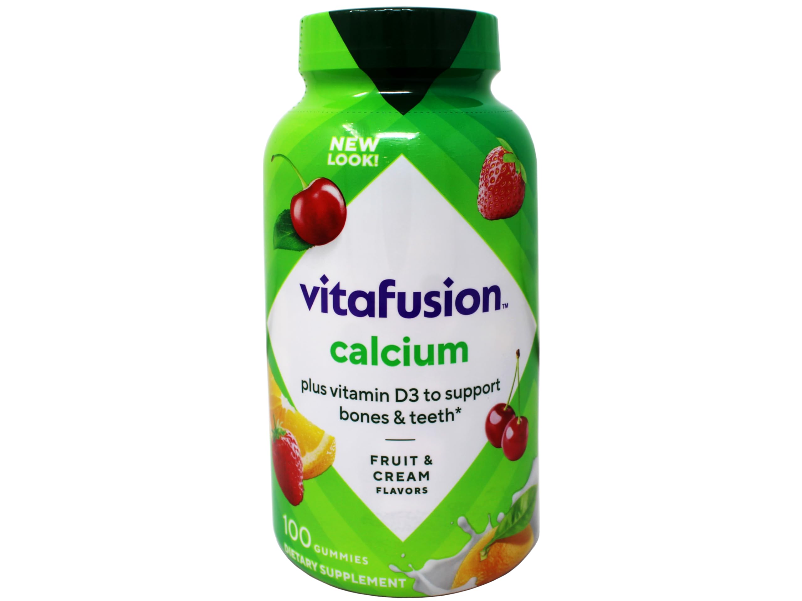 Vitafusion Calcium gummies close-up texture showcases chewy fruit flavors.