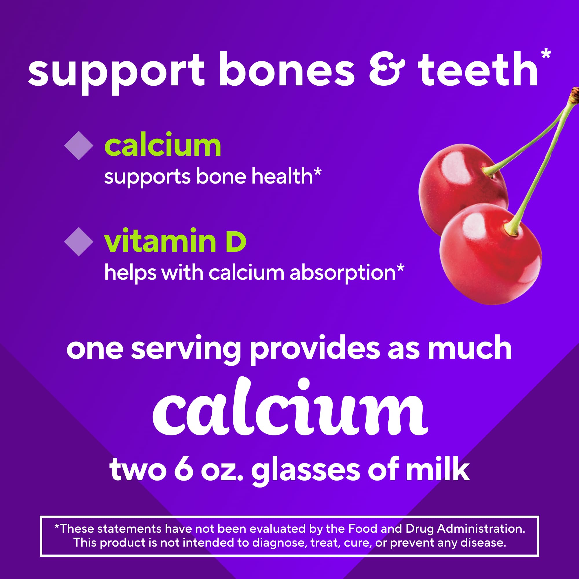 Fruit and cream flavor visuals suggesting enjoyable calcium supplementation