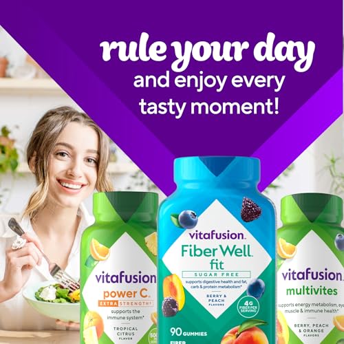 Ingredients label highlights fiber and B vitamins in Vitafusion gummies.