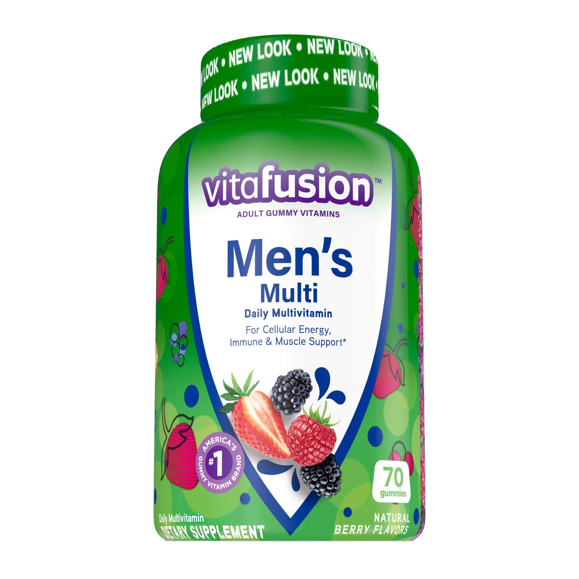 Vitafusion Men's Gummy Vitamins bottle front for convenient daily immune and energy support.