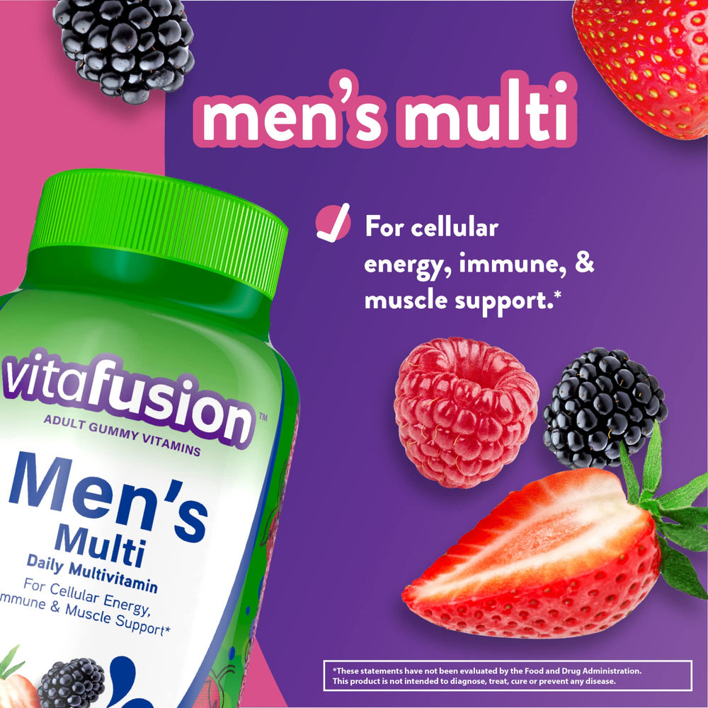 Vitafusion Men's Powerful Multi Gummies close-up showing berry texture.