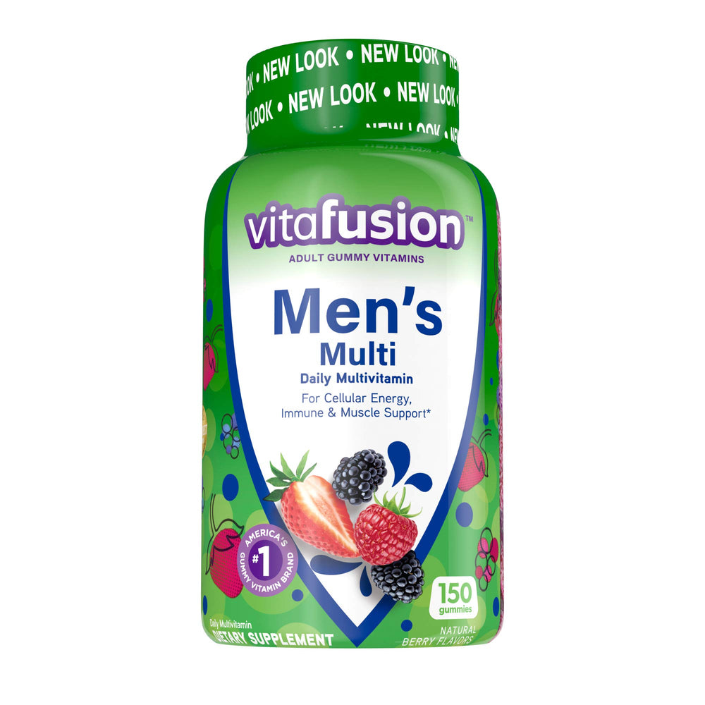 Vitafusion bottle with wellness lifestyle background.