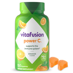 Vitafusion Power C bottle with orange gummies for daily immune support.
