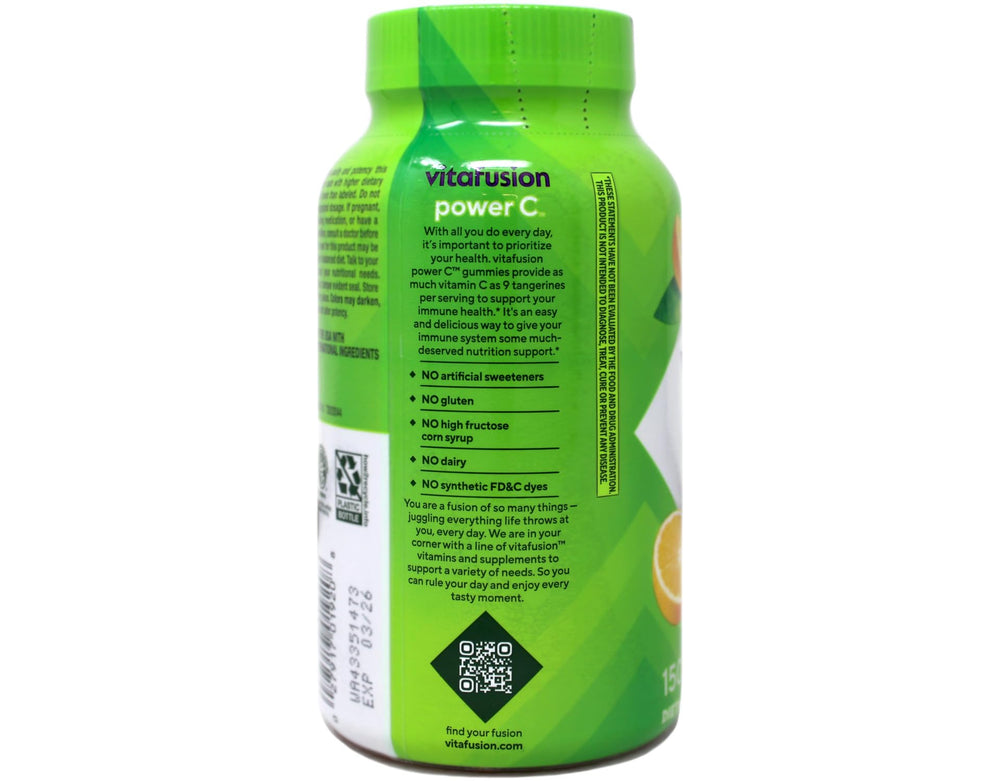 Vitafusion Power C Gummies two gummies serving; simple daily vitamin C intake.