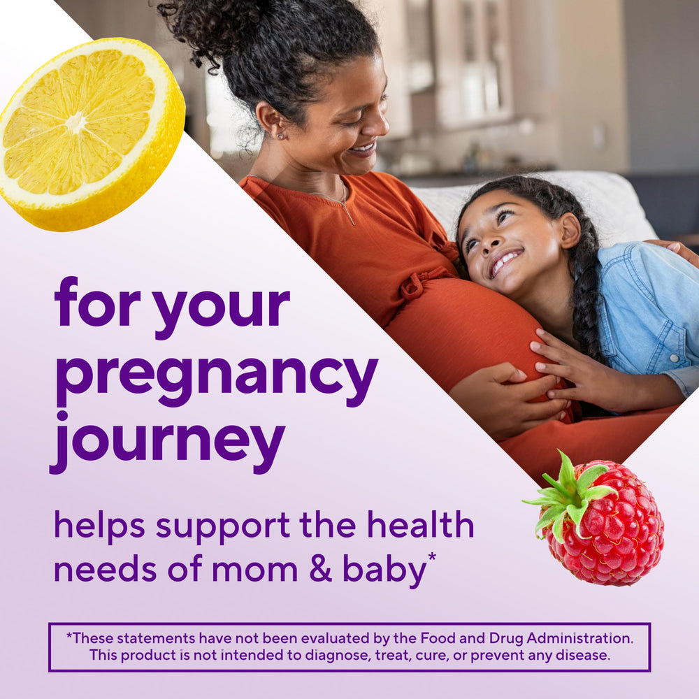 Vitafusion PreNatal Gummies nutrition label highlights folate and DHA.