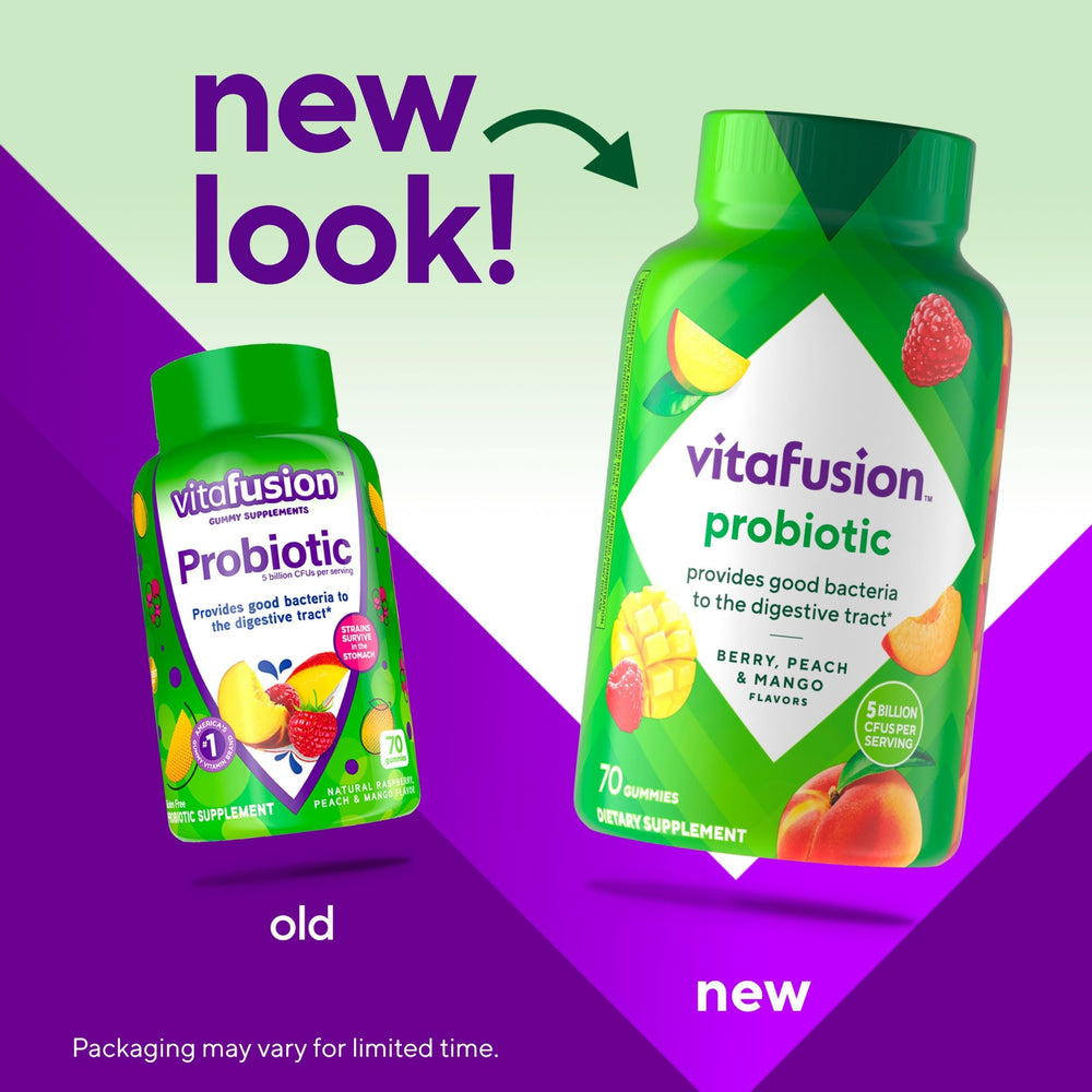 Vitafusion probiotic gummies raspberry flavor, easy daily chew for gut-friendly routine