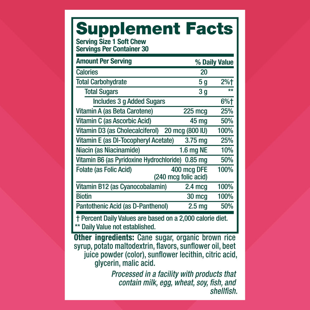 Label on Vitafusion bottle showing a 30-day supply for simple tracking.