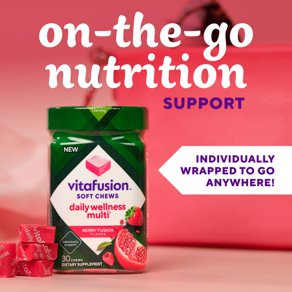 On-the-go Vitafusion chews in a compact pack for travel or work.