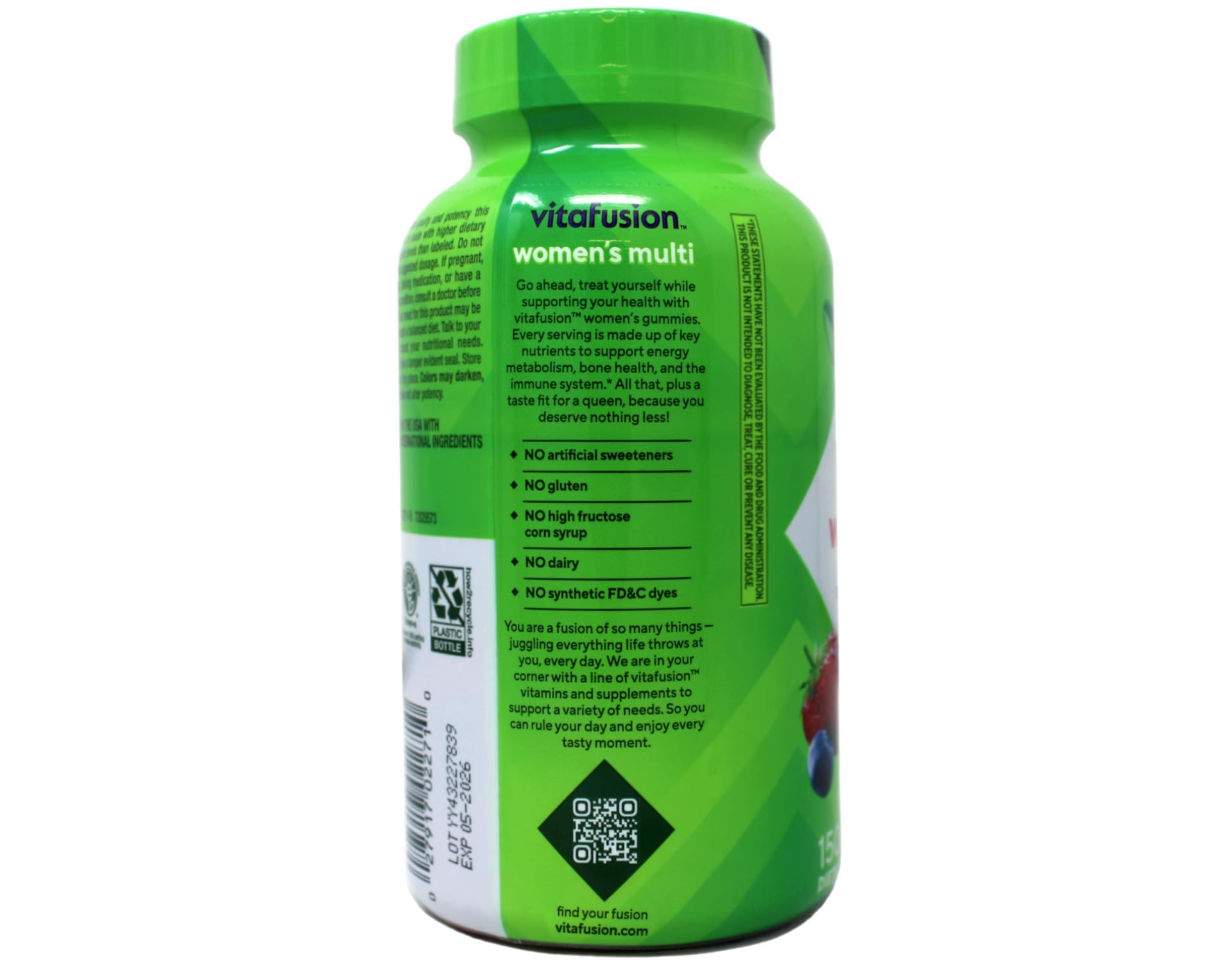 Vitafusion Women's Multivitamin Gummies berry flavor close-up for tasty daily intake.