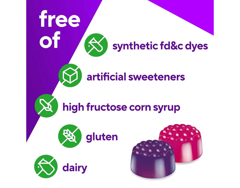 Vitafusion Women's Multivitamin gummies pile showing berry batch for daily enjoyment.