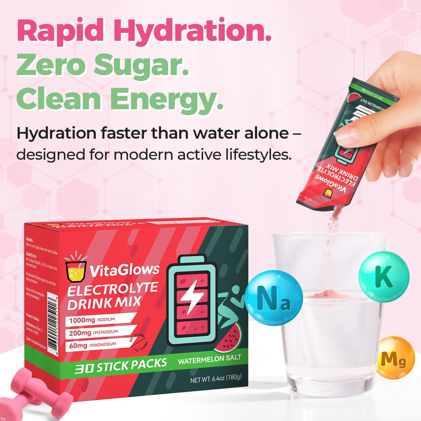 VitaGlows electrolyte packets for convenient on-the-go hydration.