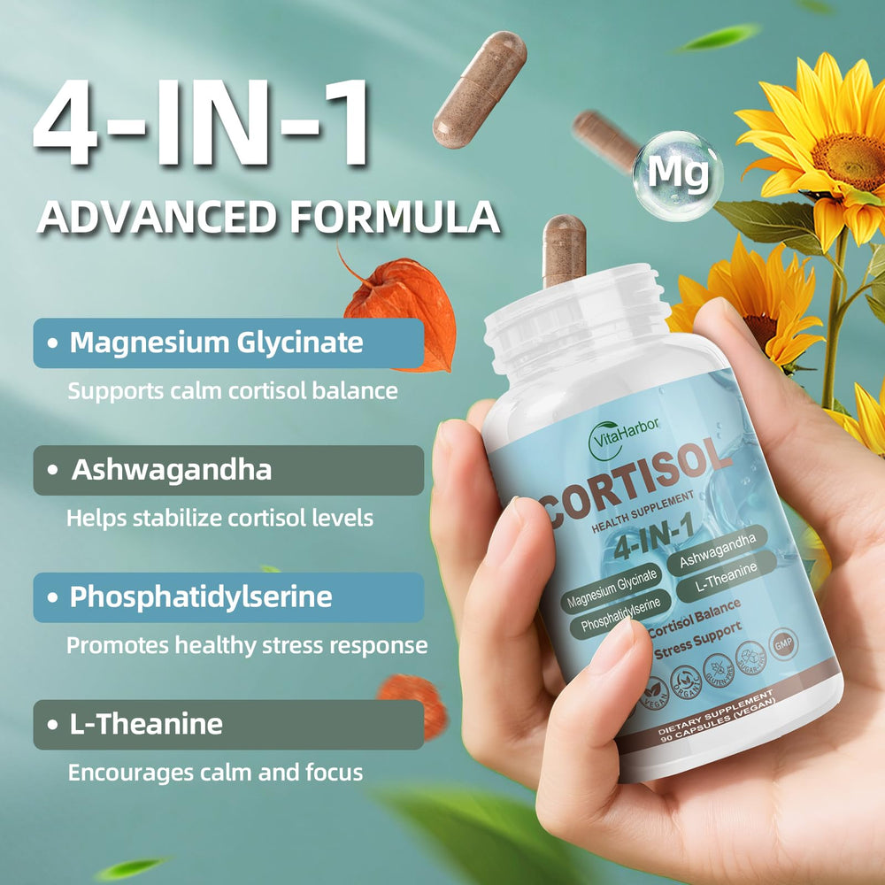 Close-up of VitaHarbor capsules in vegan bottle for daily use.