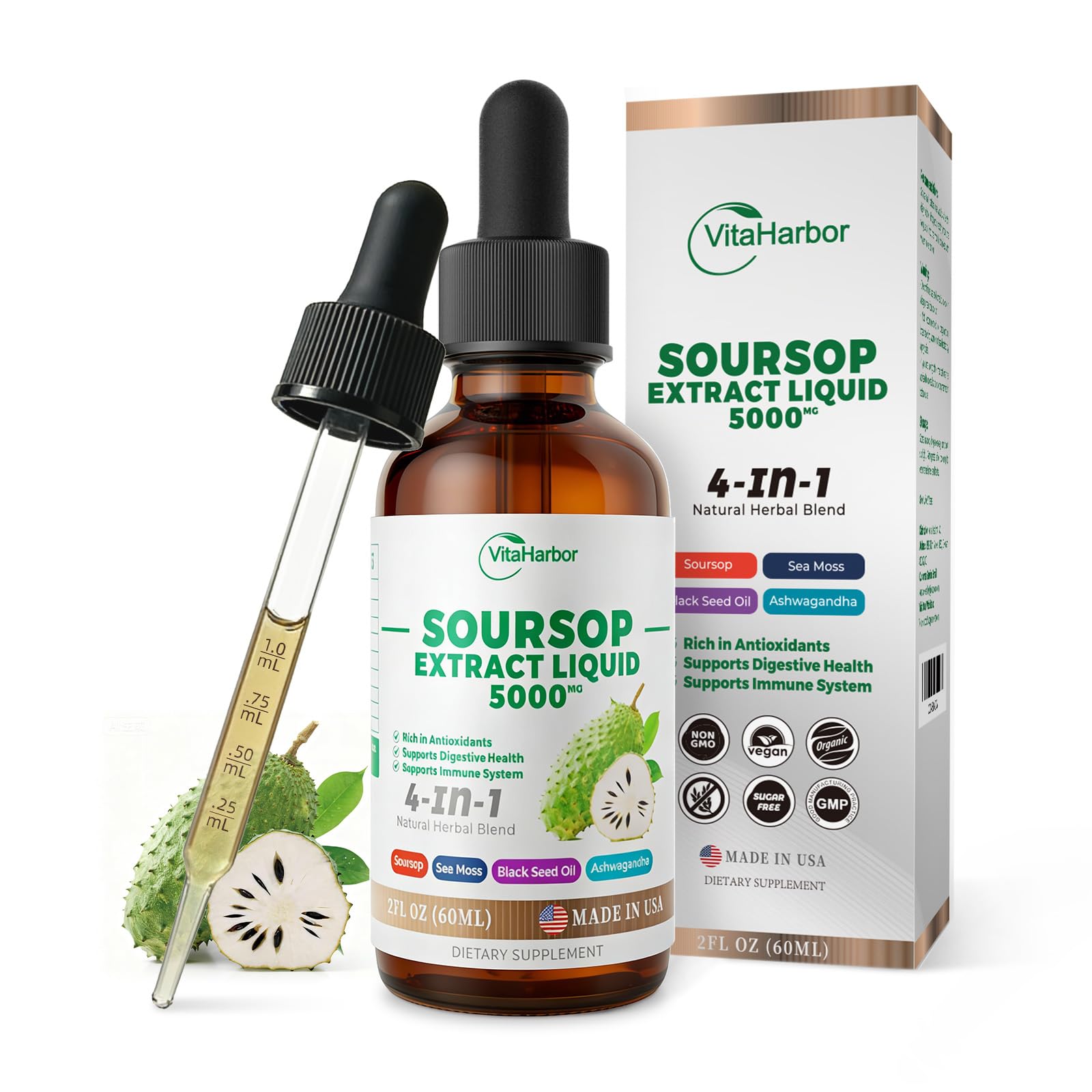 VitaHarbor drops added to tea or cocktail for flavor.