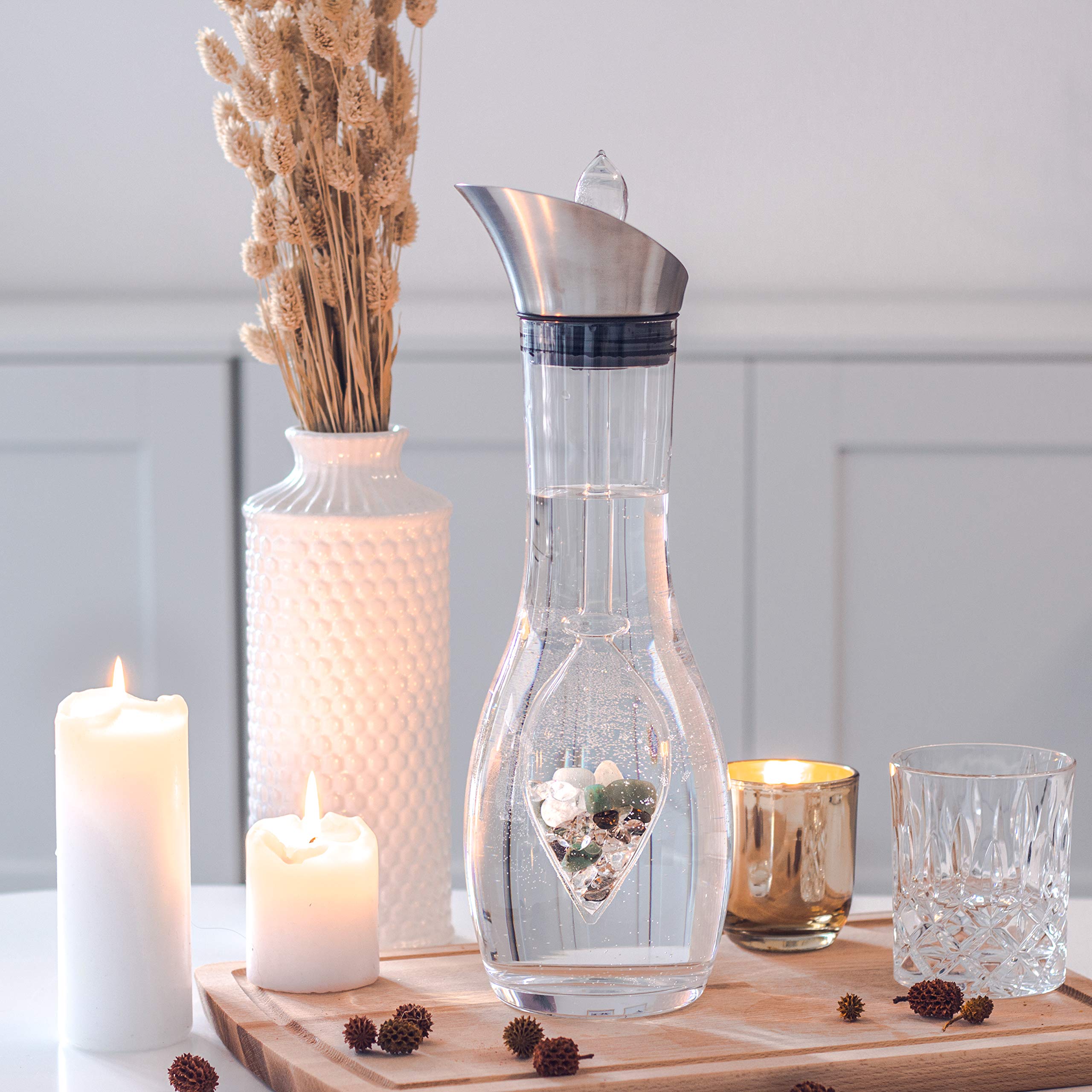 VitaJuwel Era Forever Young carafe on a home desk for daily hydration.