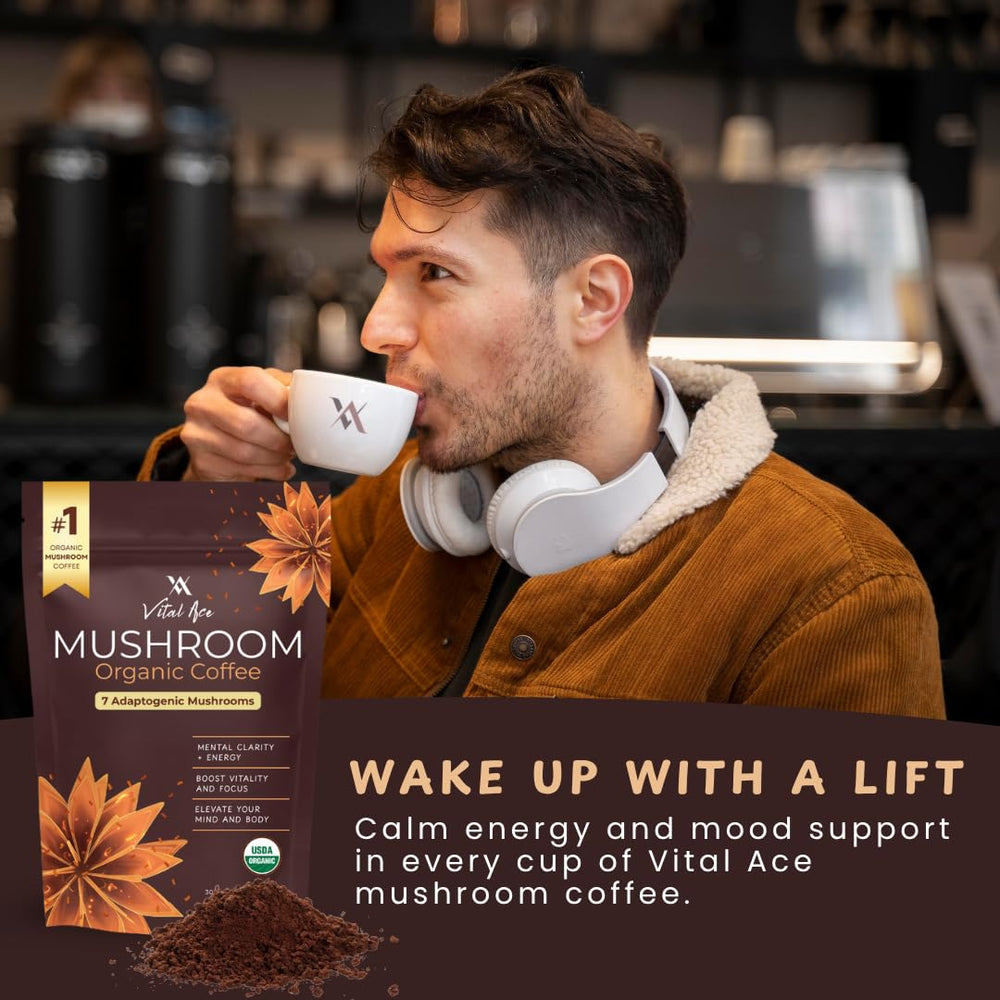 Vital Ace king trumpet mushroom shot highlights unique flavor and adaptogenic benefits