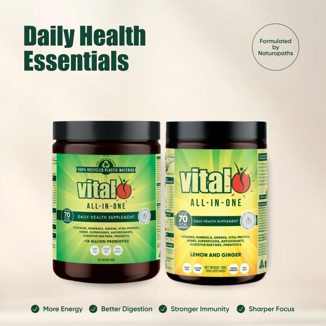 Vital All-in-One Daily Powder mixed in water for convenient, nutrient-rich hydration