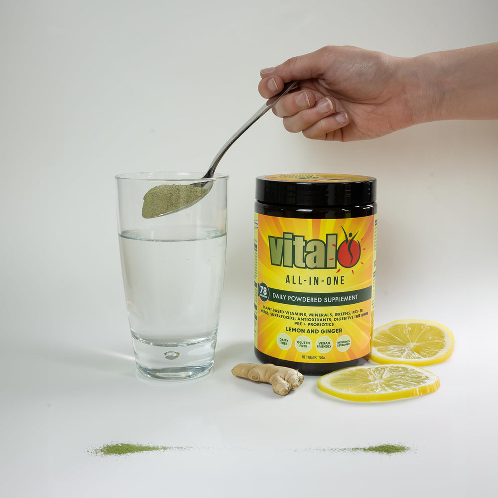 Vital All-In-One ingredients chart highlights probiotics and antioxidants.