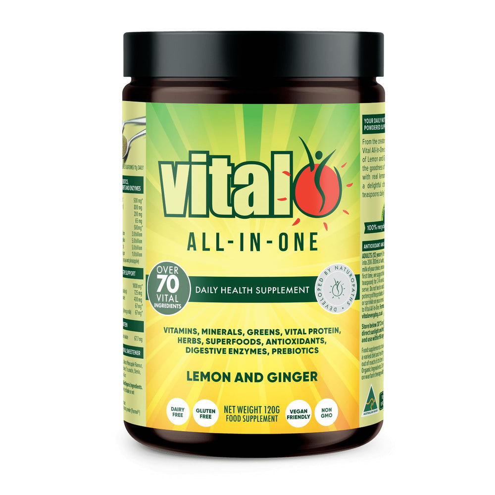 Vital All-In-One Lemon Ginger tub ready for daily energy support.