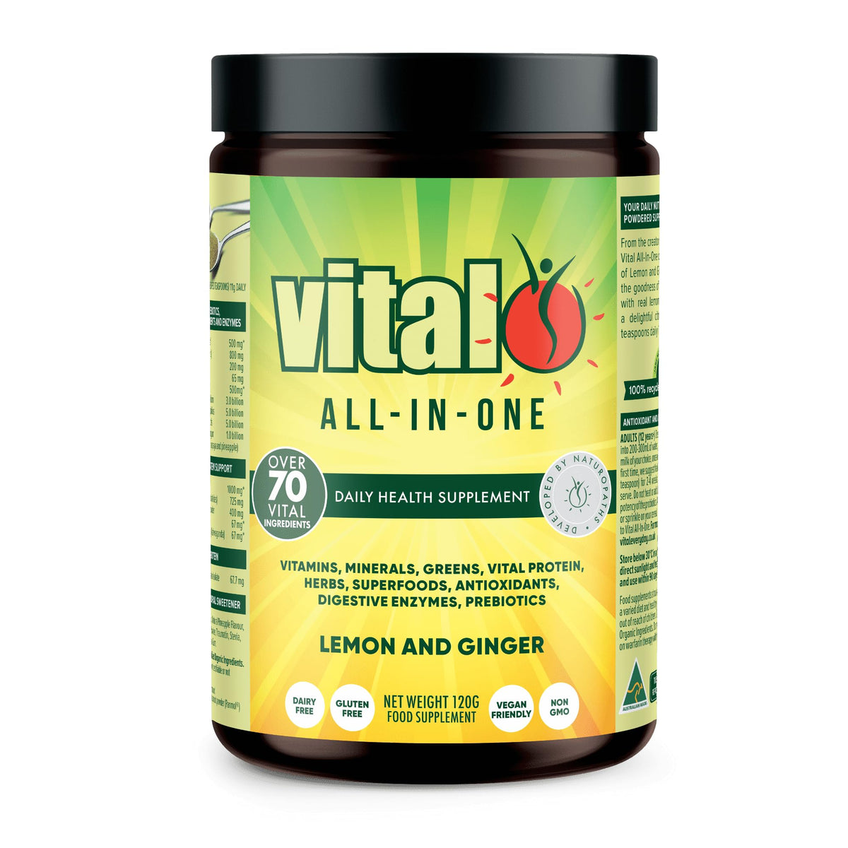 Vital All-In-One Lemon Ginger tub ready for daily energy support.