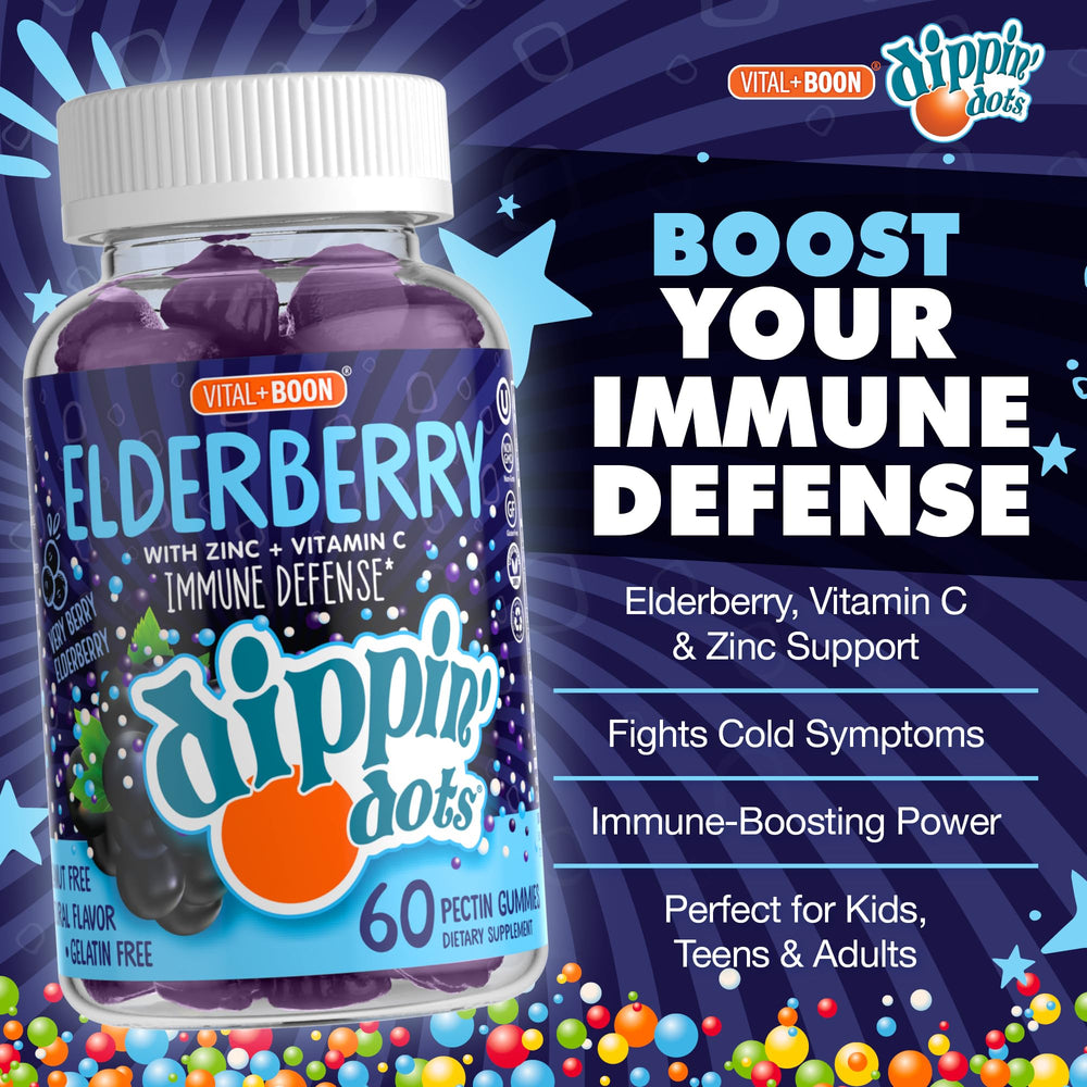 Vital+Boon Elderberry Gummies bottle back with ingredients and allergen info