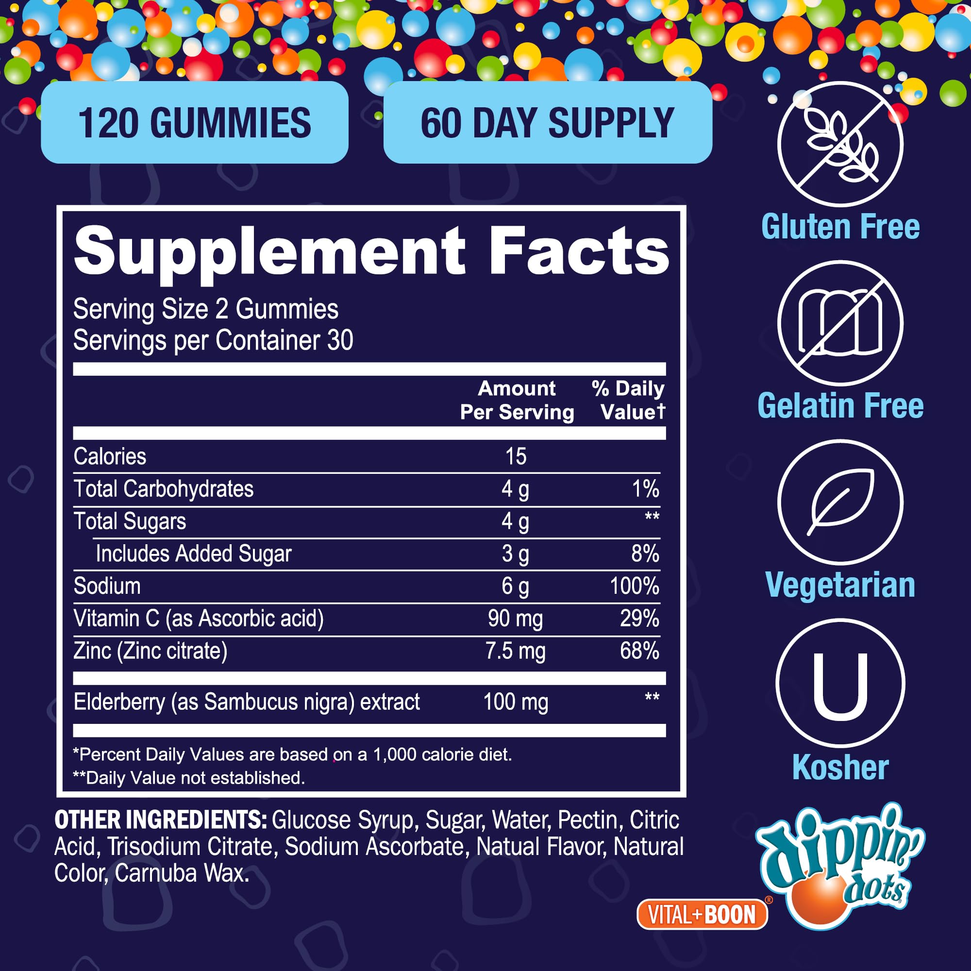 Vital+Boon Elderberry Gummies kosher and allergy-friendly labeling